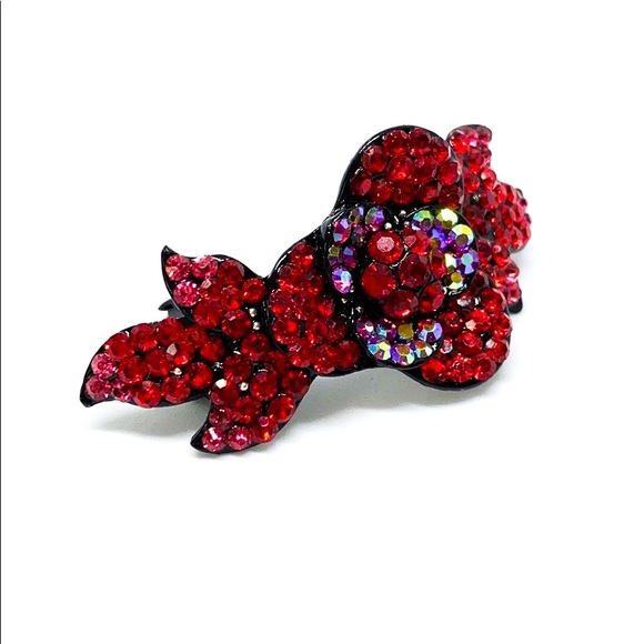Red Rhinestone Floral Hair Clip - Picture 4 of 6